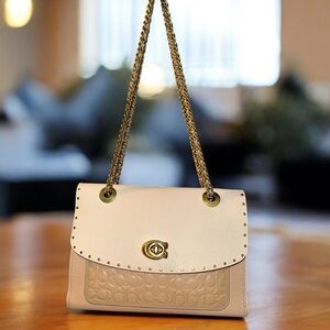 👜 Coach Parker Convertible Shoulder Bag – Beige  with Signature C Embossing